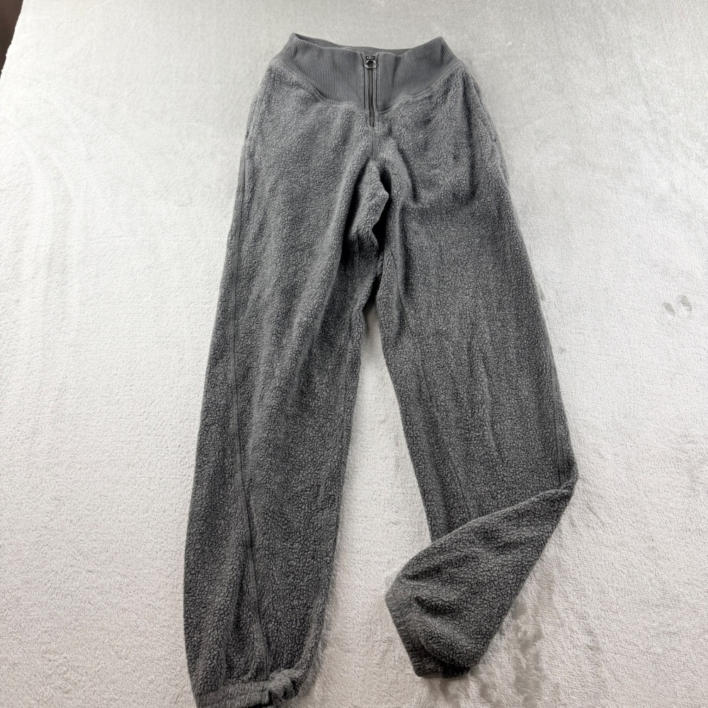Aerie Gray Sherpa Fleece Joggers Women's XXS High Rise Zip Waist Sweatpants